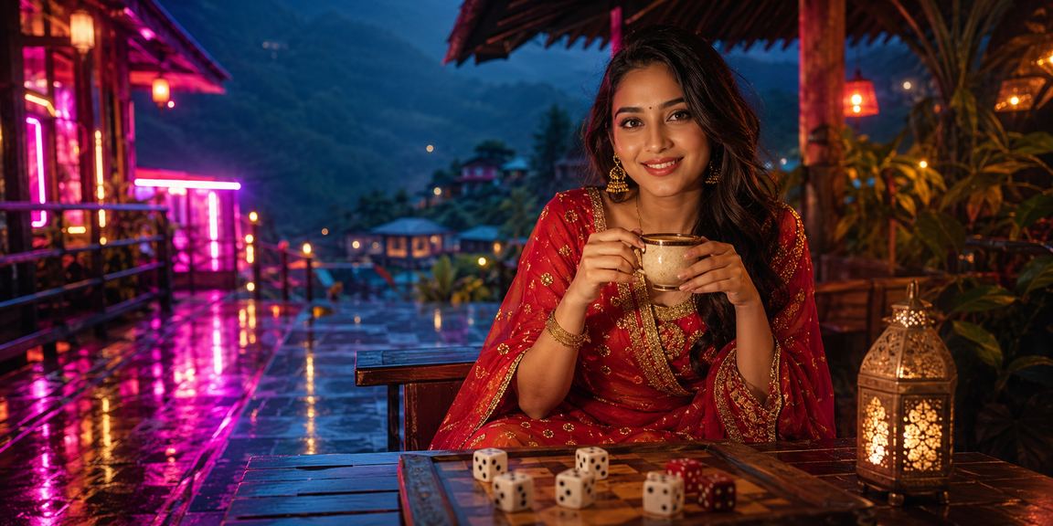 বান্দরবানে নিয়ন আলোয় ডাইস গেমে ভাউচার বোনাস ব্যবহার করছেন একজন গেমার